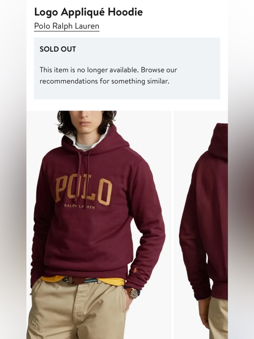Ralph Lauren Men's Burgundy Hoodie with Gold POLO Logo